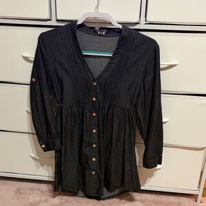 Black Button-Down Tunic Top